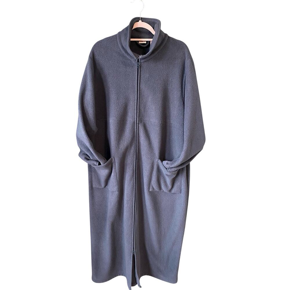LL Bean Women Size XL Cozy Fleece Robe Full Zip Longline Casual Green House Coat